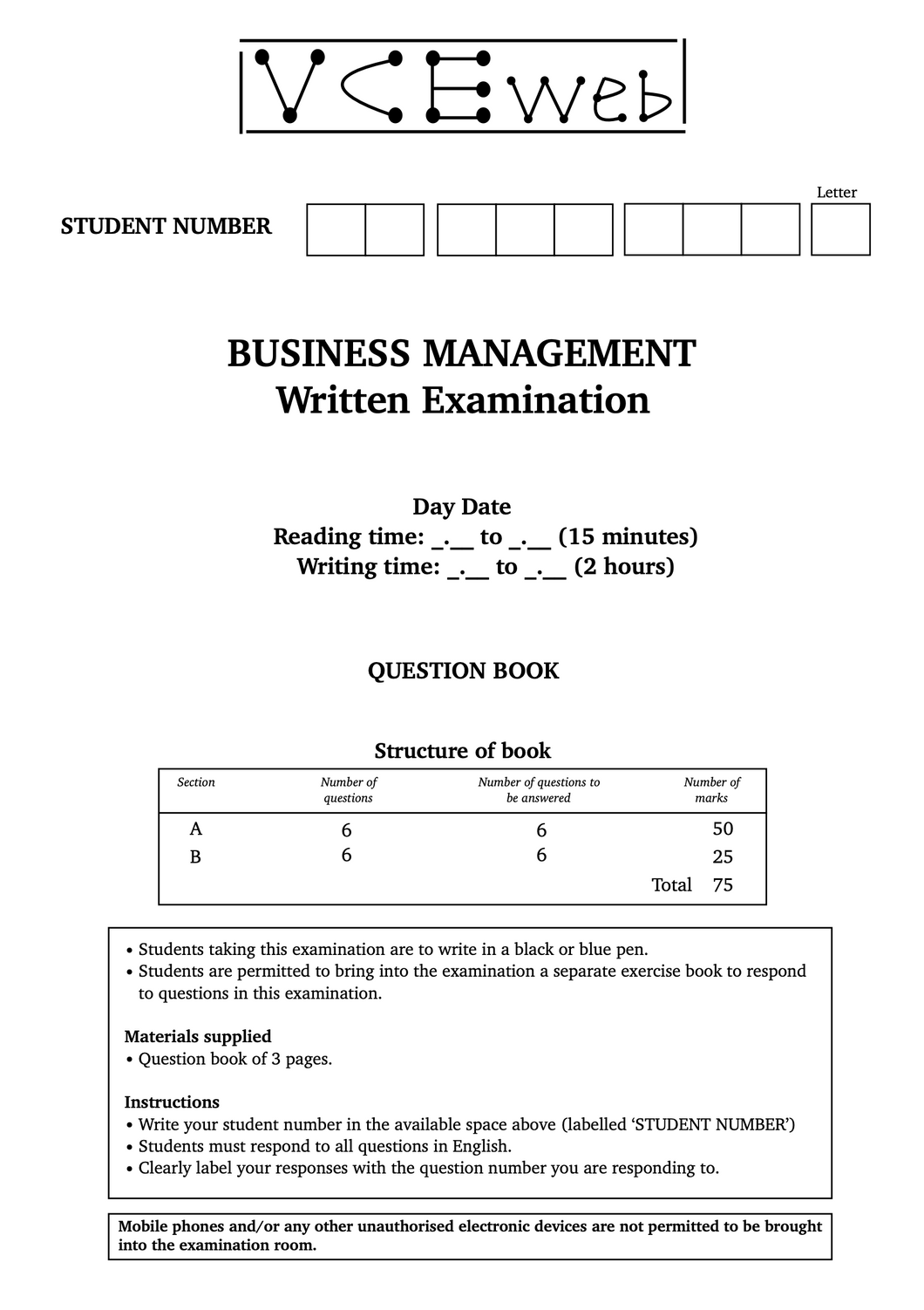 Business Management Units 3&4 Practice Examination Questions + Solutions - 2021: